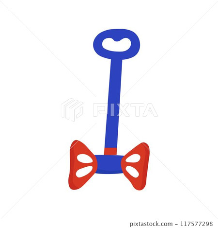 Baby riding stick toy isolated illustration blue and red color. 117577298