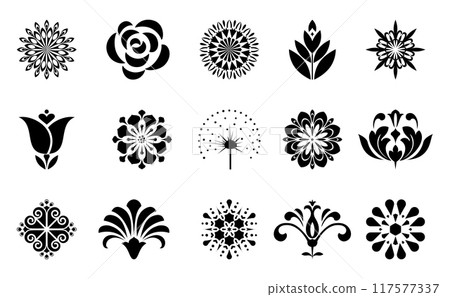 Flowers icon set. Flowers isolated on transparent background. Flowers in modern simple. Cute round flower plant nature collection. Vector illustrator 117577337