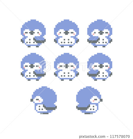 Pixel art of a blue owl winking and closing its eyes 117578070