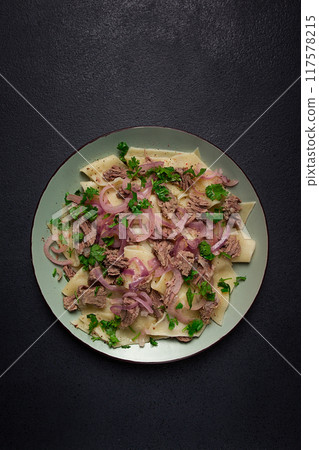 Beshbarmak, Kazakh meat, boiled meat with noodles, 117578215