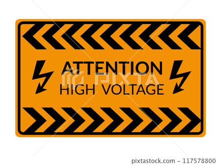 Danger warning board icon. Caution and dangerous area. Yellow sign for safety, hazard shock. Keep out caution warning and risk zone. Vector cartoon illustration 117578800