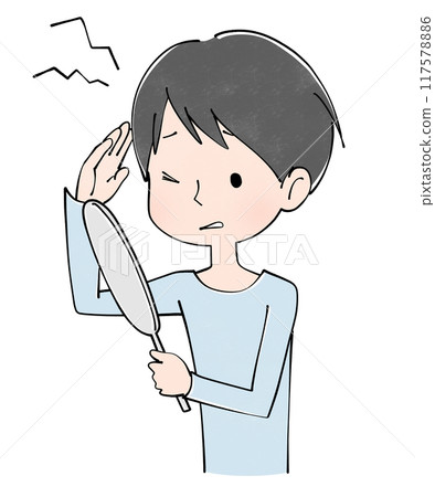 Scalp trouble: Illustration of a young man Scalp trouble: Illustration of a young man 117578886