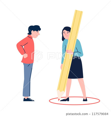 Female personal boundaries. Woman defending herself private space from man. Freedom and female independence. Introvert character recent vector scene 117579084