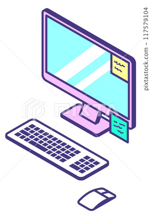 Computer isometric icon. Monitor and keyboard workplace 117579104