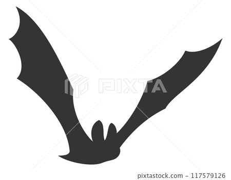 Flying bat black silhouette. Creepy winged animal Flying bat black silhouette. Creepy winged animal 117579126