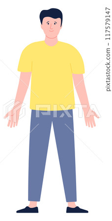 Standing man front view. Color male character Standing man front view. Color male character 117579147