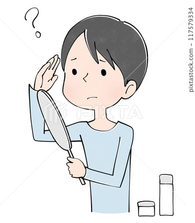 一個患有頭髮稀疏的年輕人的插圖 117579334