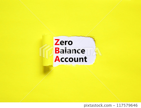 ZBA zero balance account symbol. Concept words ZBA zero balance account on beautiful white paper. Beautiful yellow paper background. Business ZBA zero balance account concept. Copy space. ZBA zero balance account symbol. Concept words ZBA zero balance account on beautiful white paper. Beautiful yellow paper background. Business ZBA zero balance account concept. Copy space. 117579646