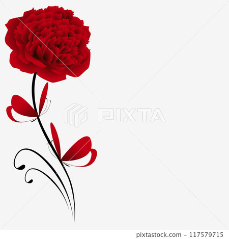 Floral background with a red pion and butterflies. 117579715