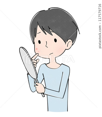 Illustration of a young man suffering from acne 117579716