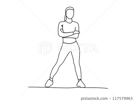 Girl doing sport exercises. One line drawing vector illustration. 117579963