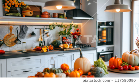 Autumn kitchen interior. 117580090