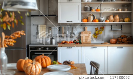 Autumn kitchen interior. 117580092