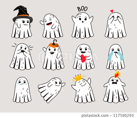 Funny ghosts emoticons collection for halloween design 117580293