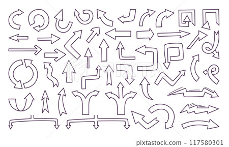 Collection of hand drawn arrows. Sketch arrow design in doodle style for education and business plan 117580301