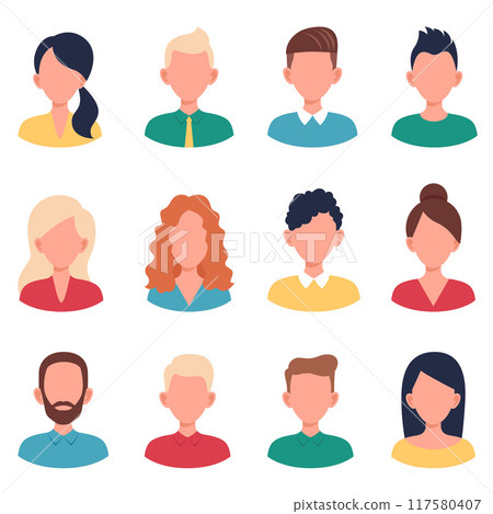 Set male and female portraits. Man and woman avatar profile. Set male and female portraits. Man and woman avatar profile. 117580407