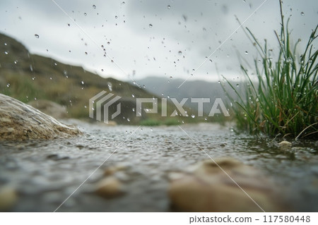 Raindrops splashing on the ground, Raindrops splashing on the ground, 117580448