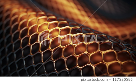 Metallic honeycomb background with warm lighting. 117580595