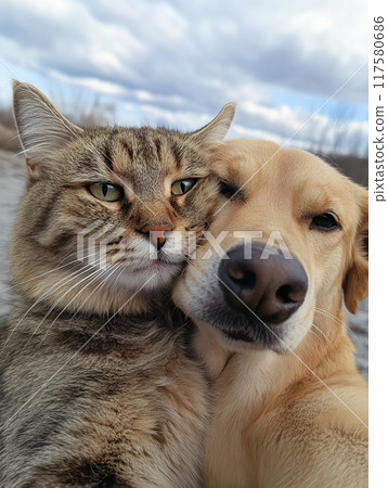 A cat taking a selfie with a dog A cat taking a selfie with a dog 117580686