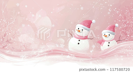 abstract background with children's Christmas snowmen, gentle pastel and pink shades 117580720