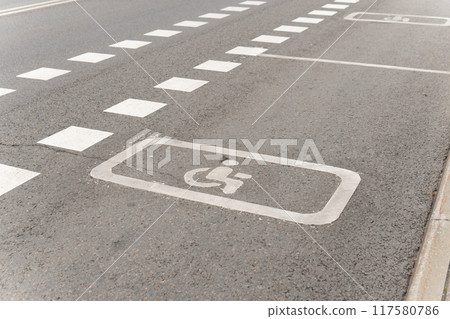 disability chair transportation disabled space asphalt sign symbol wheelchair transport reserved road 117580786
