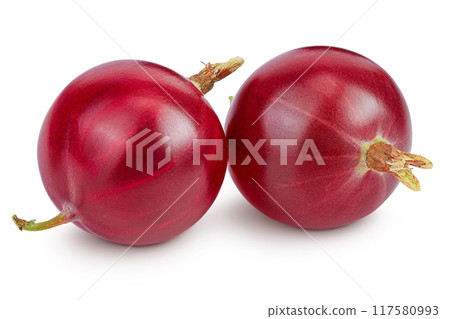 Red gooseberry isolated on white background with full depth of field. Red gooseberry isolated on white background with full depth of field. 117580993