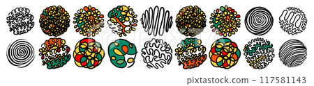 Set of color graphic elements. Hatching. hand drawing. Not AI, Vector illustration. Set of color graphic elements. Hatching. hand drawing. Not AI, Vector illustration. 117581143