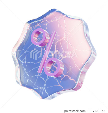 3D sale glass sticker icon, winter shopping discount badge, promotional special offer crystal render 117581146