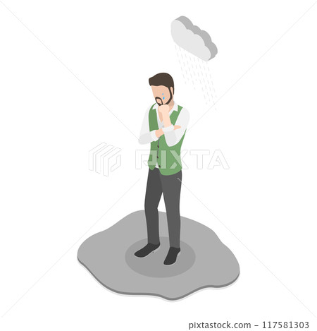 3D Isometric Flat Vector Illustration of Lucky And Unlucky People, Stressed Unhappy vs Smiling Optimistic Person. Item 1 117581303