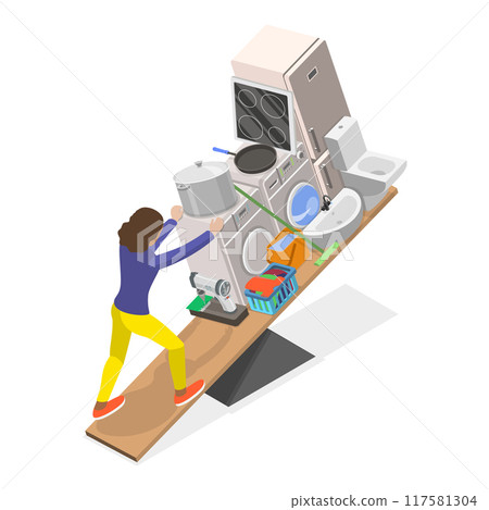 3D Isometric Flat Vector Set of Tired People, Pressure of Difficulties and Hardships. Item 2 117581304