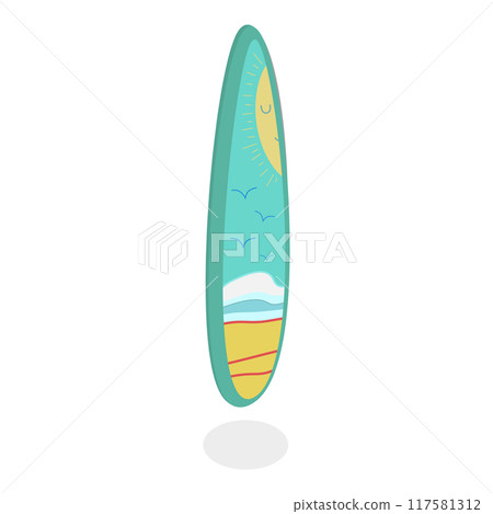 3D Isometric Flat Vector Set of Surfboards, Extreme Activity Equipment. Item 7 117581312