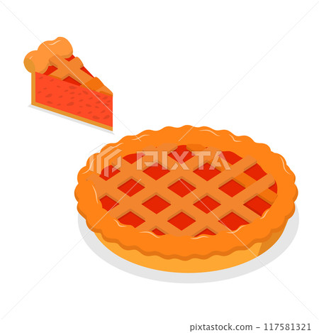 3D Isometric Flat Vector Set of Diffeent Pies and Slices, American Homemade Traditional Desserts. Item 1 117581321