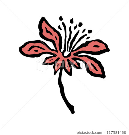 Inky abstract flower sketch isolated on white Inky abstract flower sketch isolated on white 117581468