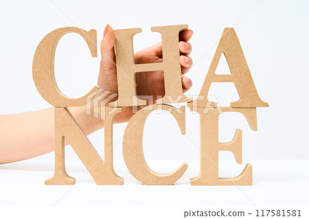 Wooden alphabet blocks arranged to spell out "CHANCE" 117581581