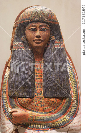 Egyptian wooden painted sarcophagus including the cover, Dinasty 25 117581645