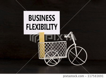 Business flexibility symbol. Concept words Business flexibility on beautiful white paper on wooden clothespin. Bike model. Beautiful black background. Business flexibility concept. Copy space. 117581691