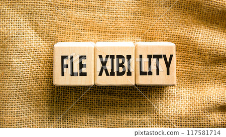 Flexibility symbol. Concept word Flexibility on beautiful wooden blocks. Beautiful canvas background. Business flexibility concept. Copy space. Flexibility symbol. Concept word Flexibility on beautiful wooden blocks. Beautiful canvas background. Business flexibility concept. Copy space. 117581714