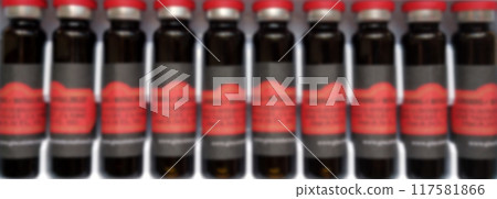Many small bottles with drug. Concept. Beautiful blurred background. 117581866