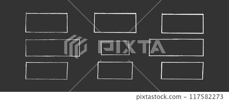 Chalk or crayon hand drawing frames set. Grunge rectangle and square shape. Vector stock illustration isolated on black background for design template social media files, print and photo materials. Chalk or crayon hand drawing frames set. Grunge rectangle and square shape. Vector stock illustration isolated on black background for design template social media files, print and photo materials. 117582273