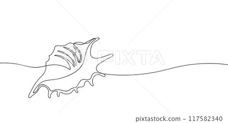 Sea shell in continuous line art drawing style. Hand drawn vector illustration. Minimalist black linear sketch isolated on white background. 117582340