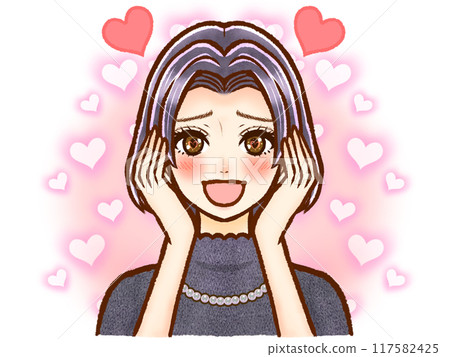 戀愛中興奮的波波頭成年女性的插畫素材4 戀愛中興奮的波波頭成年女性的插畫素材4 117582425