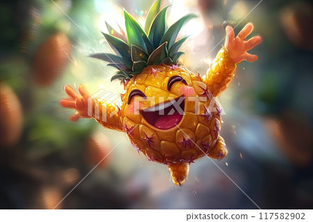 A flying smiling pineapple illustration A flying smiling pineapple illustration 117582902