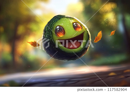 Happy flying smiling avocado Illustration 117582904