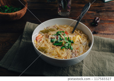 Noodle Soup with Vegetables and Duck Meat 117583327