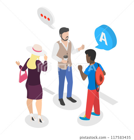 3D Isometric Flat Vector Illustration of Language Knowledge Skills And Racial Respect , Multiethnic Student Community. Item 2 117583435
