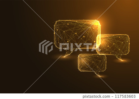 Abstract gold speech bubbles on a dark brown background. Modern communication and elegant dialogue. 117583603