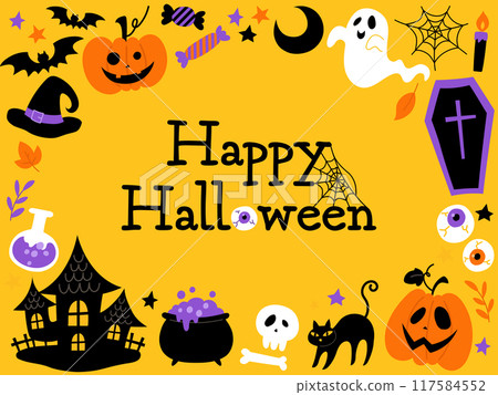 手繪萬聖節框黃色背景_帶文字_向量插圖 手繪萬聖節框黃色背景_帶文字_向量插圖 117584552