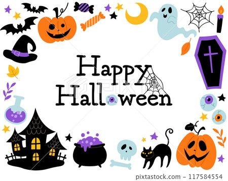 手繪萬聖節盒子框架_帶文字_向量插圖 117584554