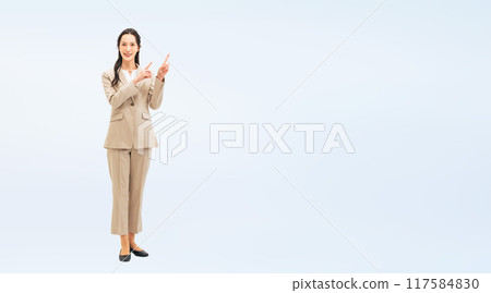 Full-body photo of a female business person giving a tour Full-body photo of a female business person giving a tour 117584830