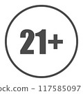 Twenty one plus icon in flat style. 21 vector illustration editable stroke, pixel perfect 117585097
